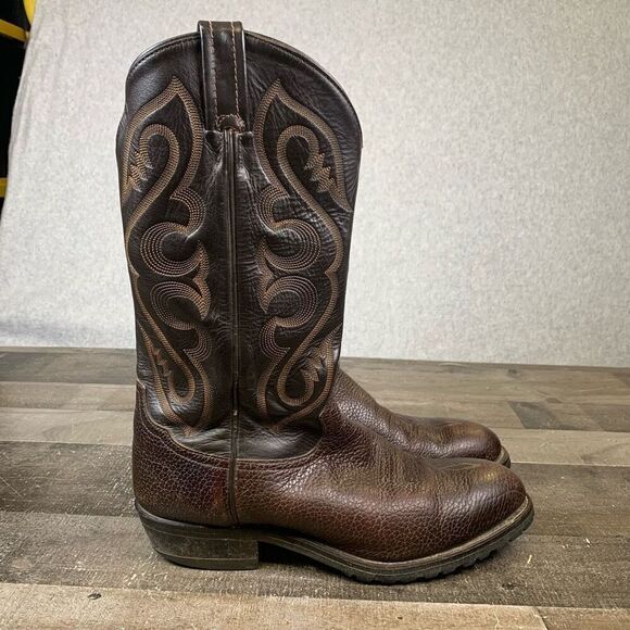 Tony Lama Mens Size 9D Leather Pull On Western Leather Cowboy Boots Brown Riding - Picture 1 of 11